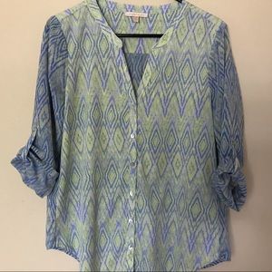 Under Skies V-Neck 3/4 Sleeve Blouse Medium